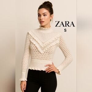 Zara Women's Cream Knit Cowl Sweater Size S